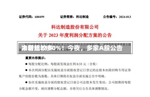 净利比较多大增超2100%！今夜，多家A股公告