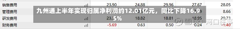 九州通上半年实现归属净利润约12.01亿元，同比下降16.95%