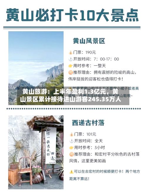 黄山旅游：上半年盈利1.3亿元，黄山景区累计接待进山游客245.35万人-第2张图片