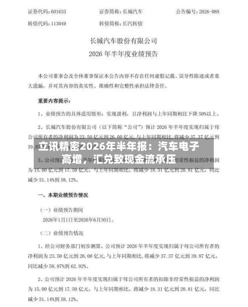 立讯精密2026年半年报：汽车电子高增，汇兑致现金流承压-第3张图片