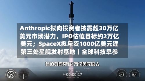 Anthropic拟向投资者披露超30万亿美元市场潜力，IPO估值目标约2万亿美元；SpaceX拟斥资1000亿美元建第三处星舰发射基地丨全球科技早参-第2张图片