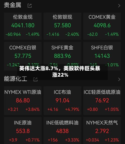 英伟达大涨8.7%，美股软件巨头暴涨22%