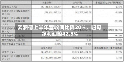 麦澜德上半年营收同比降20%，归母净利润降42.5%