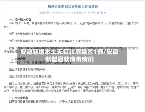 安徽新增本土无症状感染者1例/安徽新型冠状病毒病例