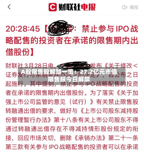 A股限售股解禁一览：27.2亿元市值限售股今日解禁-第2张图片